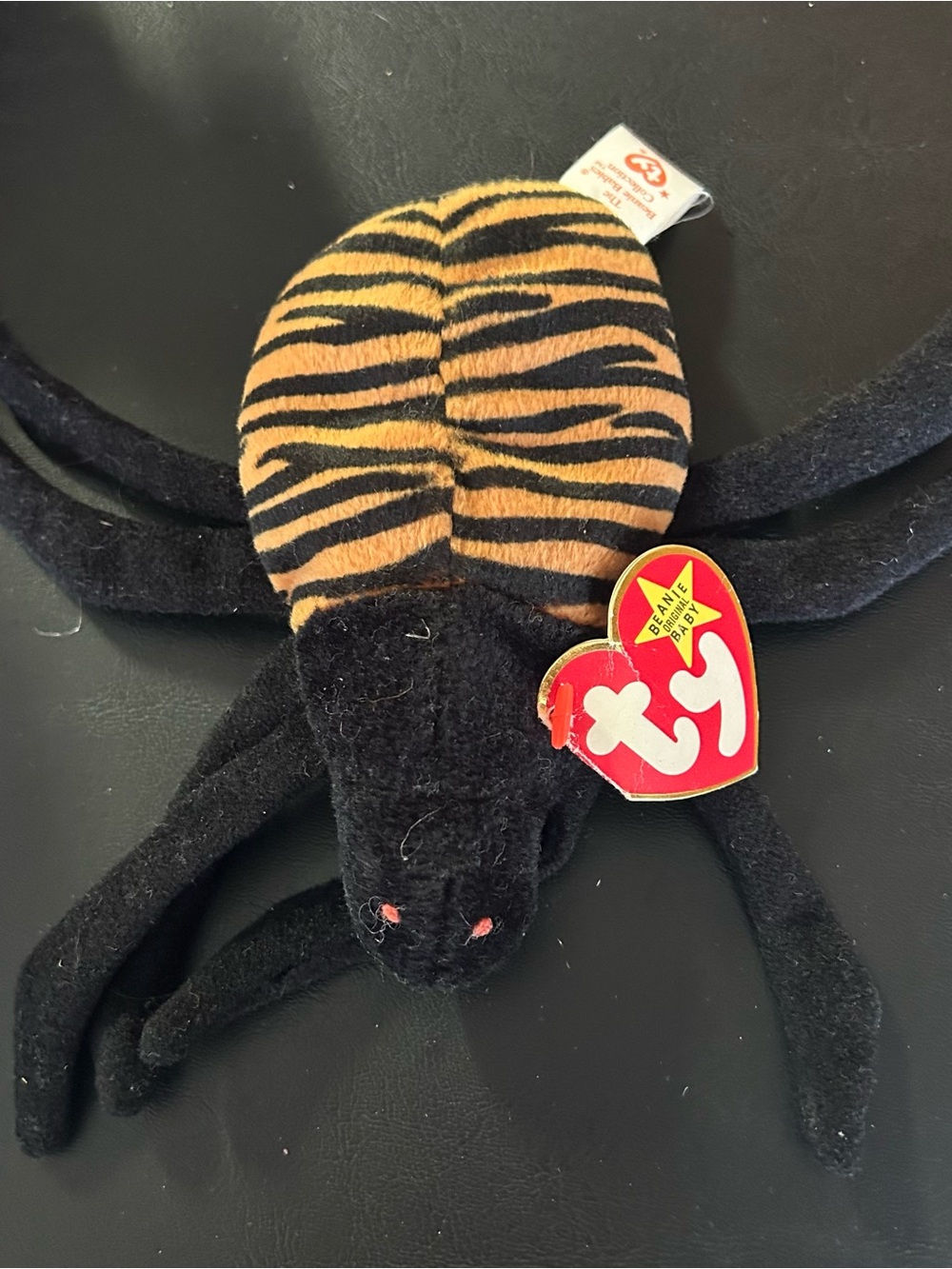 Ty Plush Spider with Black Legs and Orange Tiger-Striped Abdomen